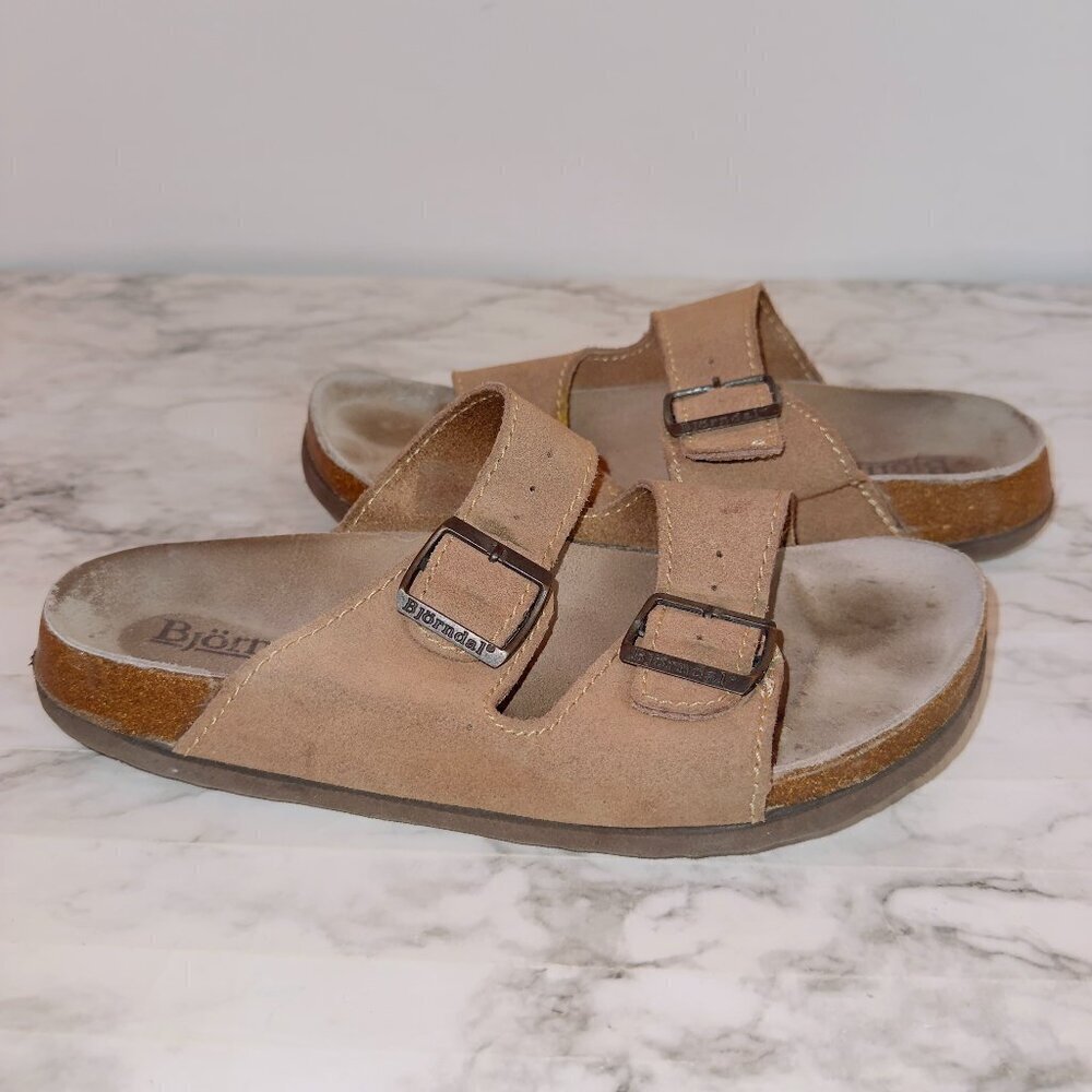 Bjorndal Brown leather Double Buckle Strap Slip On Shoes size US 8